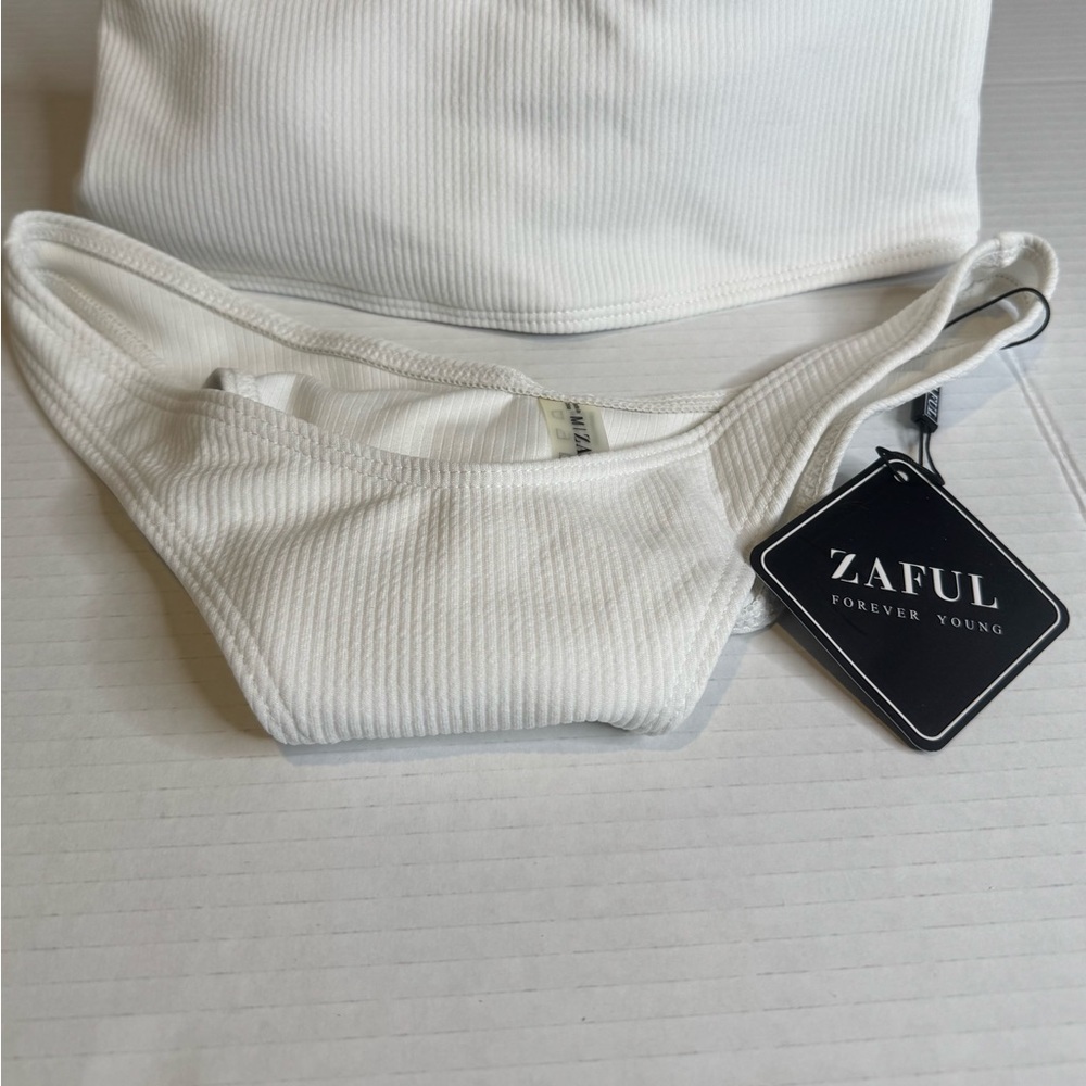Zaful Ivory Ribbed Swimwear - Picture 8 of 11